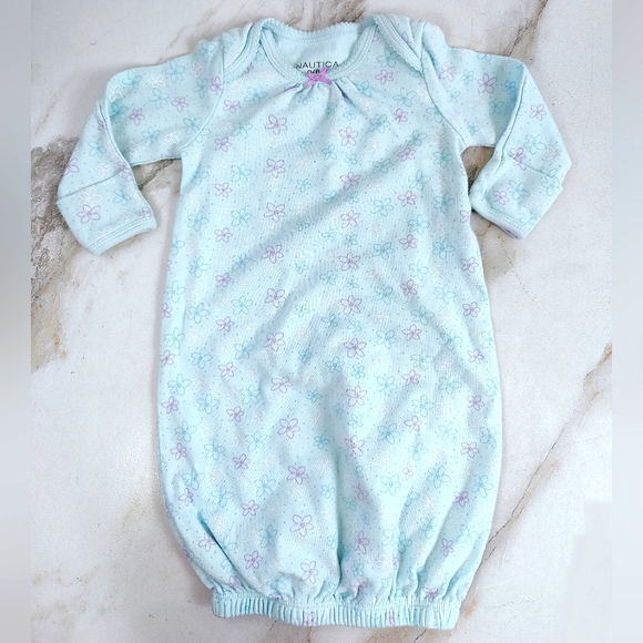 Nautica Baby Infant Girls' Aqua Floral Spray Nightgown, Sz 0-6M - Picture 1 of 9